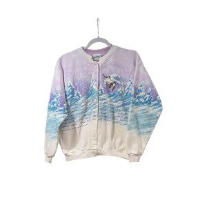 Artisans Vintage Winter Wonderland All Over Print Button Up Cardigan Sz M